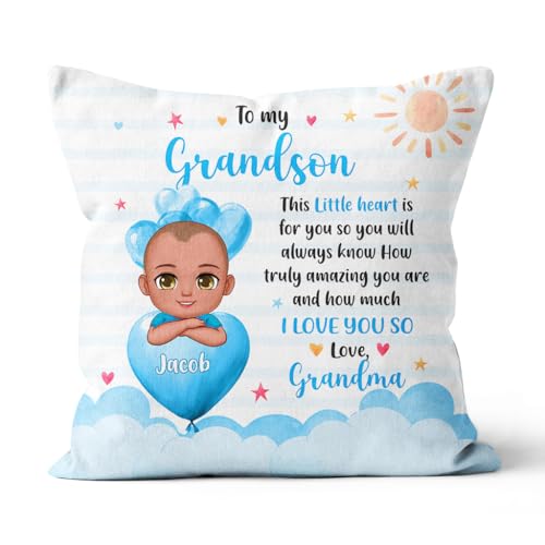 Generic Grandsons Gifts, How Much I Love U Cute Baby On Heart Balloon Blue Cute Boys, Personalized Square Pillow, Gifts for Boys from Nanny, Double Sided Sofa Couch Cushion, Gifts for Birthday