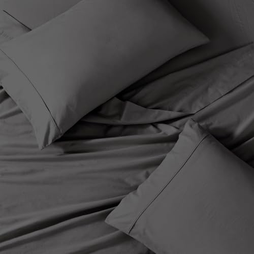 Image of LANE LINEN 100% Organic Cotton Bedsheet for Double Bed King Size - Charcoal | GOTS Certified, Percale Weave, 108x108 inches, Soft & Breathable, Machine Washable, Includes 2 Pillow Covers