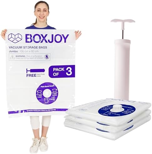 BOXJOY 𝐏𝐀𝐂𝐊 𝐎𝐅 𝟑 𝐉𝐔𝐌𝐁𝐎 (80x100cm) Transparent Vacuum Storage Bags...