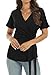 Womens Summer Black Wrap V Neck Short Sleeve Peplum Tops 2025 Trendy Dressy Casual Cute Sexy Ladies Empire Waist Front Tie Knot Batwing Dolman T Shirts Loose Fit Asymmetrical Blouse XL