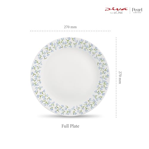 Image of La Opala Diva Pearl Collection Opal Glass Crockery | Full Plate Set of 6 | Silky Cluster Design | for Dining & Gifting | Microwave Safe | 100% Vegetarian | Extra Strong | Super Light & White