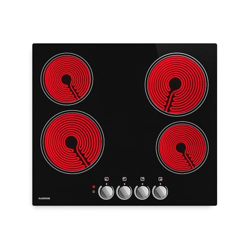 Klarstein Placa Vitroceramica 60 cm - 4 Zonas, 5800 W, Mandos Giratorios, Indicador Calor Residual, Apagado Automático & Bloqueo Infantil, Superficie Fácil de Limpiar, Cocina Vitrocerámica
