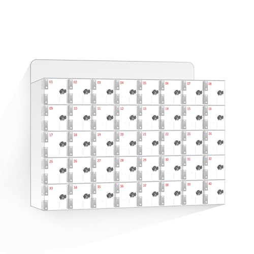 DEFNES 40 Slots Cell Phone Locker Box, Clear Phone Storage, Acrylic Cell Phone Lock Box with Door Locks and Keys, Wall Mounted Cell Phones Cabinet for Office School Classroom Factory