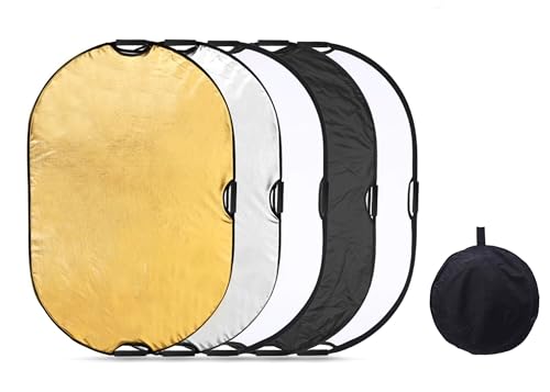 REFLEX CAMERA 5-in-1 Photography Reflector Kit 60x90cm Rectangular | Translucent, Silver, Gold, White, Black | Dual Handle Collapsible Light Reflector with Carrying Case (60x90cm/23x35)