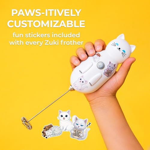 Image of Zulay Kitchen Cat Milk Frother Wand - Cutesy Frother, Meet Your New Frothing Buddy Luna The Cat, Adoption Papers and Stickers Included, Purrr-fect for Lattes, Cappuccino & Matcha - White