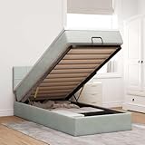 IKAYAA Boxspringbett 100x200 mit Matratze und Bettkasten Boxspringbett mit Stauraum Polsterbett 100x200 mit stauraum Bettgestell mit Lattenrost-Hellgrau-100 x 200 cm