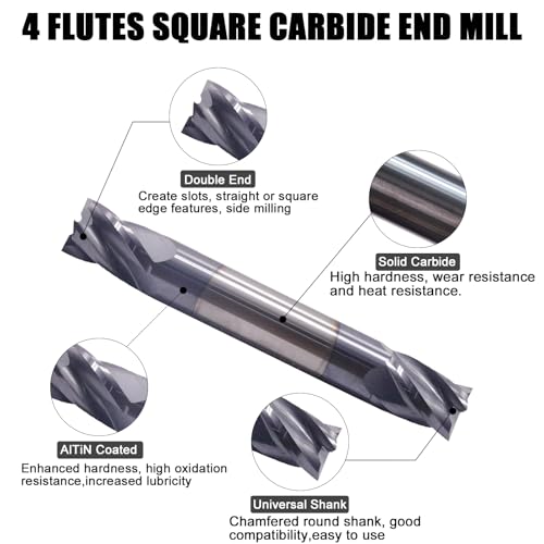 Image of NZ 1 /4 inch 4-Flute Double-Ended Square End Mills, CNC Milling Bits AlTiN-Coated Solid Carbide for Alloy Steel, Hardened Steel & Stainless Steel | 5-Pack