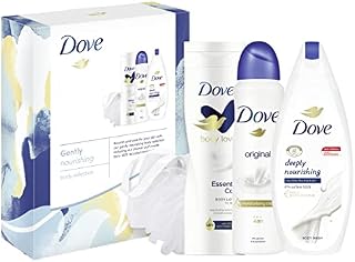 Dove Gently Nourishing Body Selection with Luxury Shower Puff, Body Wash, Body Lotion & Dove Deodorant Women's 4 piece gift for her