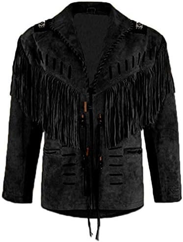ClassyakCowboy Leather Jackets for Men Fringed Coat