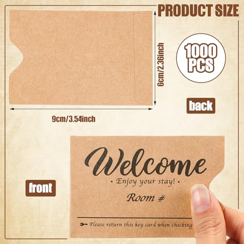 Image of Sabary 1000 Pcs Kraft Paper Hotel Key Card Envelope Credit Card Protectors Cover Gift Card Envelope Holder Sleeves Printed Welcome Guests Enjoy Your Stay for Business, 2.36 x 3.54 Inch (Pack of 2)