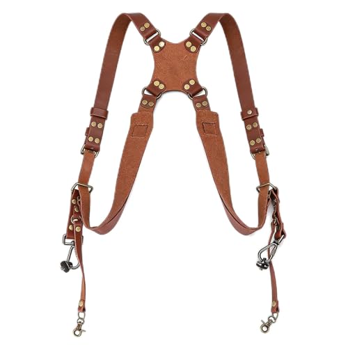 Majatou Sangle d'appareil Photo pour Deux caméras, Harnais Appareil Photo, Épaule Réglable Harnais Photographe en Cuir Double Rivet, Accessoire de...