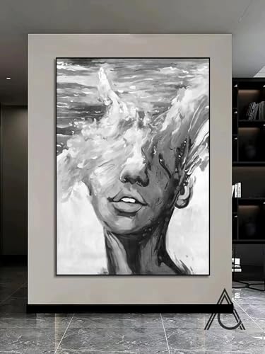 Visage féminin esthétique affiche abstraite minimaliste noir et blanc pour salon