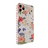 Design: Cartoon DAMAIA DMKJFFF Nette Aquarell Blumen Quadratische Rahmen Telefonkasten für iPhone 12 11Pro Max 7 8 Plus x xr xs Max Liebe herzseitig weiche Silikonabdeckung (Color : T1, Material : for iPhone 11)