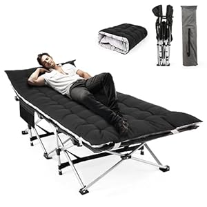 Homdox Camping cot Folding Outdoor Camping Travel Cot and Cot Pad – Quality Lightweight Portable Heavy Duty Adult & Kids Travel Cot Double Layer Oxford Camp Cots for Camp/Office/Home