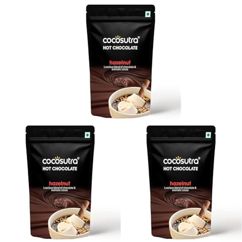 Image of COCOSUTRA Hazelnut Hot Chocolate Mix | Enjoy hot or cold | 100 g | Gluten Free Drinking Chocolate | Serves 5 Cups (Pack of 3)