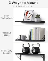 BAYKA Wall Mounted Floating Shelves, Wood Floating Wall Shelf for Books & Decor, Small Space-Saving Display & Organizer（Black，Set of 4） — image 6