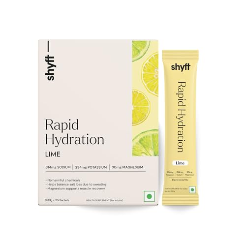 Image of Shyft Rapid Hydration - Lime | 25 Sachets | Right sodium, potassium, magnesium mix for Instant Hydration | Absolutely no harmful chemicals | No Artificial Sweetener