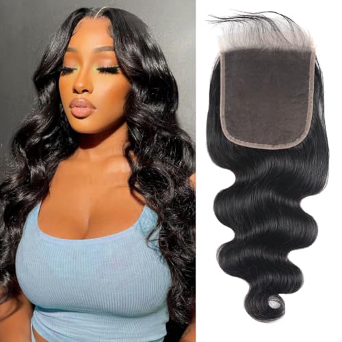 5x5 HD Lace Closure Human Hair Body Wave Closure 10 Inch HD Lace Closure Free Part 100% Human Hair Extensions for Black Women Pre Plucked with Baby Hair Natural Color