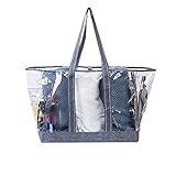 VENO Extra Large Clear PVC Tote, Transparent Vinyl Beach Bag, Water Resistant, Inside Pocket, for Pool, Gym, Stadium, Beach Accessories (Set of 1, Gray)