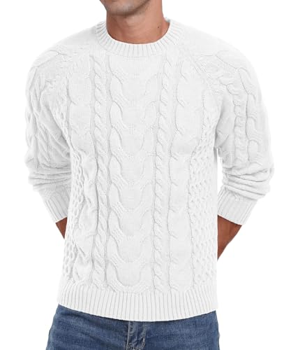 Askdeer Men's Pullover Sweater Cable Knit Crewneck Sweater Long Sleeve Classic Casual Sweater Tops3