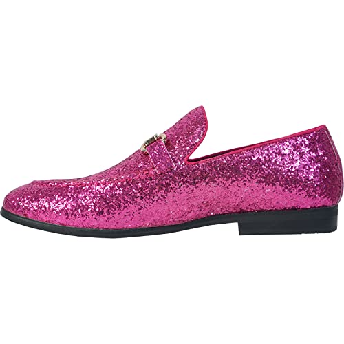 Image of bravo! Men Dress Shoe Prom Slip-on Loafer Lace-up Oxford Cap Toe Metallic Glitter for Wedding Prom Black Blue Green Gold Pink Pewter Purple Silver Red