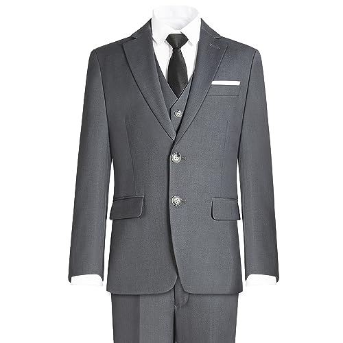 Marvelous World Boys' Suits Slim Fit 5 Pieces Adjustable Waist Boys Formal Suit Set Dark Gray #TOP1