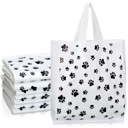 Shinylin 300 Pcs Dog Paw Bags with Handles Plastic Puppy Print Dog Paw Gift Bags for Selling Shopping Merchandise Small Business Party Favor 7.87 x 9.45 Inch