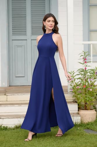 Image of MUSHARE Women's Halter Neck Sexy Split Cocktail Party Maxi Long Formal Dress