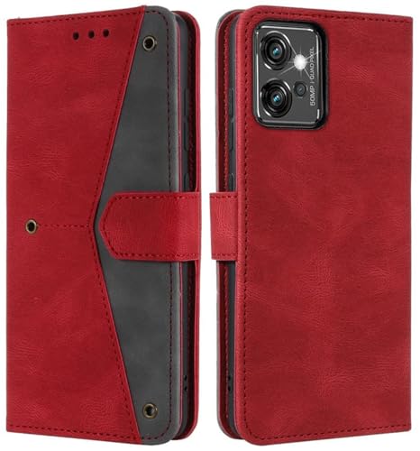 Image of GoldKart Flip Back Cover Case for Motorola Moto G32 | Dual-Color Leather Finish | Inbuilt Stand & Pockets | Flip Cover for Motorola Moto G32 (Faux Leather, Red)