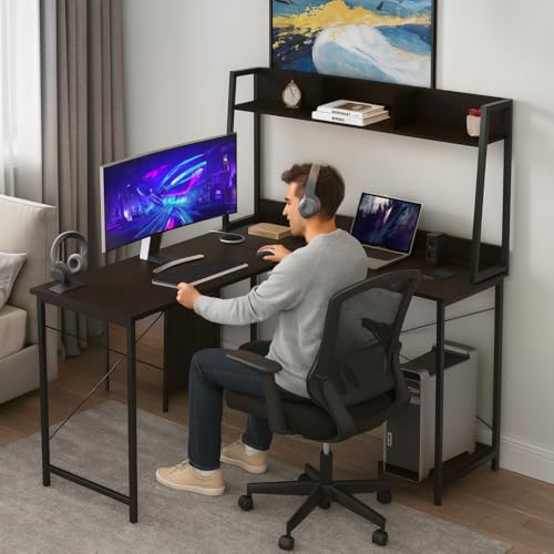 Image of Callas Computer Desk Home /Office Desk | Writing Study Desk | Laptop Table | Modern Simple Desk | Small Desks for Small Spaces | Sturdy Desk for Home, Office, Bedroom, Living Room (Black, ST-23)
