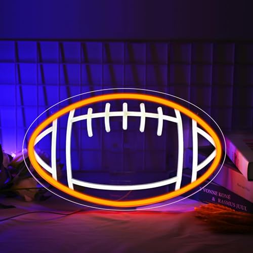 Image of Football Neon Sign for Wall Decor, Dimmable LED Light, Rugby Shaped Neon Light for Man Cave, Teens, Boys, and Girls' Bedrooms and Game Rooms Decor - Fans Present