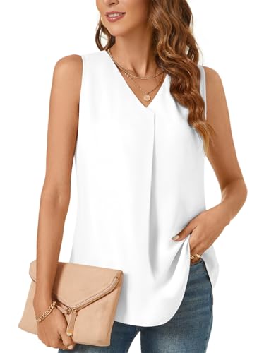 Bestbee Women's 2025 Summer Tank Tops Dressy Casual Sleeveless Chiffon Blouses V Neck Tunics Cute Business Work Shirts