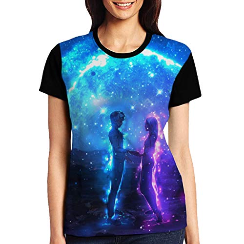 Abigails Home Camiseta de Manga Corta para Mujer Connected Universe Tees Sport Summer(XXL,Negro)