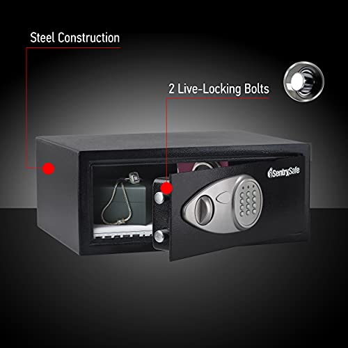 SentrySafe Shelf Safe with Digital Keypad Lock, Steel Safe with Interior Lining and Bolt Down Kit for Money, Jewelry, 0.78 Cubic Feet, 7.1 x 16.9 x 13.8 Inches, X075