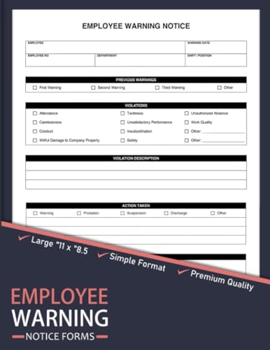 Employee Warning Notice Form: Employee Disciplinary Action Forms Book | Warning Notice and Write Up Forms | Employee Performance | Corrective and Warning Notice Sheets