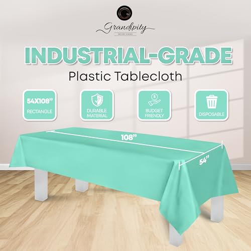 Image of Grandipity 24 Pack Premium Disposable Plastic Tablecloth 54 Inch. x 108 Inch. Decorative Rectangle Table Cover - Aqua