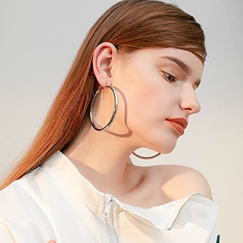 4Mm Thick Silver Chunky Earrings Steling Silver Post Hoops Earrings For Women Hollow Tube Hoops Earrings Thick Chunky Silver Hoops Hypoallergenic Lightweight Silver Hoop Large Earrings 20/30/40/50/60Mm #TOP4