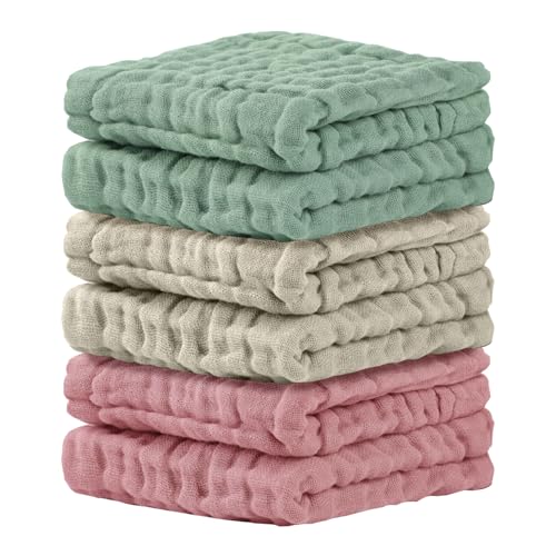 Image of Cuddle Campus Baby Washcloths 6 Packs, Muslin Washcloths Baby,Cotton Burp Cloths, Extra Absorbent and Soft Wash Clothes for Newborns, 12x12 Inches