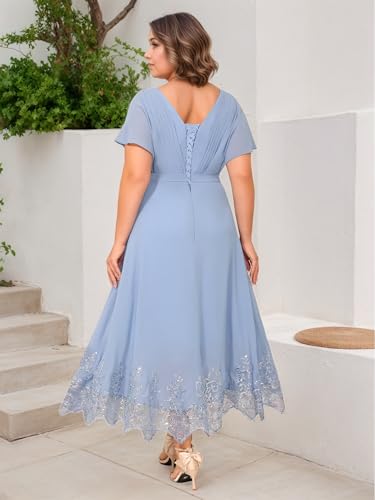 Plus Size Lace Applique Mother of The Bride Dress for Wedding 2025 Short Sleeves Pleated Chiffon Formal Party Gowns2