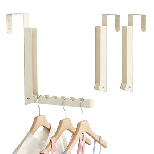 BAKON Over The Door Hanger Folding Over Door Drying Rack Coat Rack for Indoor Laundry Room Compact Small Space Foldable Portable Door Hanger Organizer Collapsible (2 Beige)