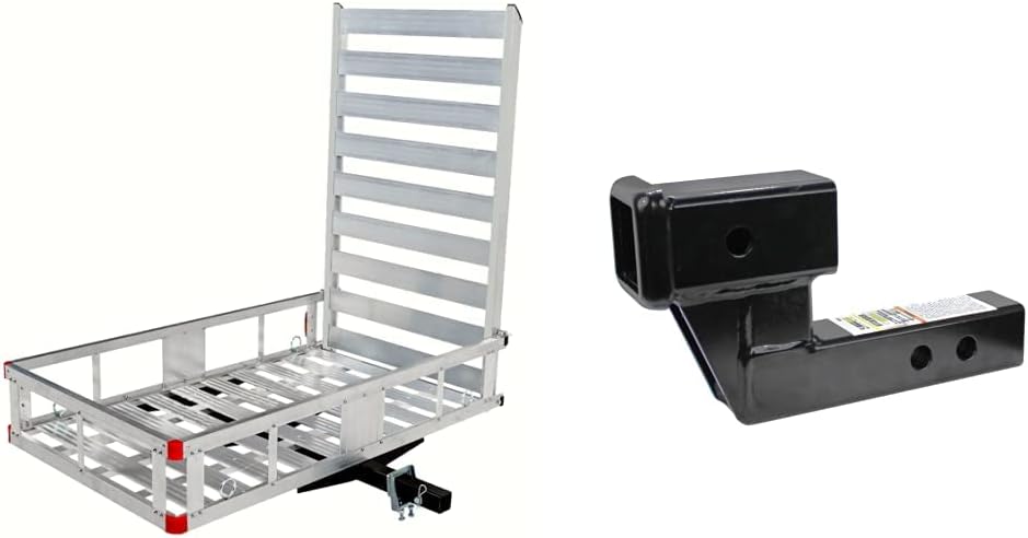 MaxxHaul 80779 50" x 29.5" Trailer Hitch Mount Aluminum Cargo Carrier With High Side Rails With 47" Ramp For RV's, Trucks, SUV's, Vans, Cars - 500 lb. Capacity | MaxxHaul 50397 Trailer Hitch Riser for 2 Inch Receivers with 4 Inch Rise/Drop