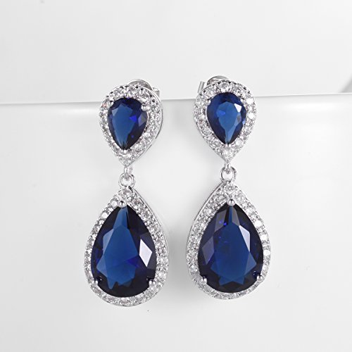 Selovo Blue Teardrop Dangle Earrings Silver Tone Sapphire Color Cubic Zirconia #TOP3
