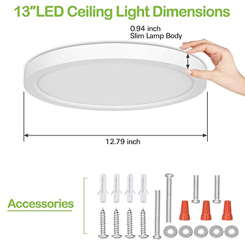 Hykolity 2 Pack 13 Inch Selectable Cct Led Round Flat Panel Light, 24W 2400Lm, 3000K/4000K/5000K, Dimmable Edge-Lit Flush Mount Ceiling Light Fixture For Kitchen, Bedroom, Laundry And Closet Room #TOP3