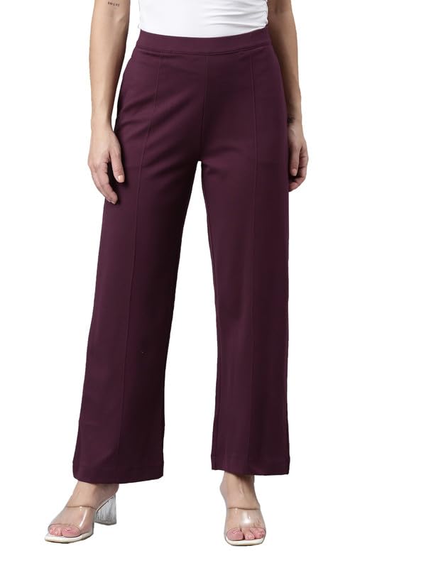 Image of GO COLORS Stretch Rayon Blend Ponte Wide Pants Full Length for Women| Breathable, High Rise