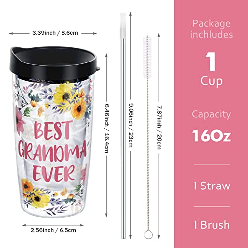 Dazlute Grandma Tumbler, Grandma Gifts For Christmas Birthday Mother’s Day, Best Grandma Ever Double Walled Floral Tumbler From Grandchild, Plastic Insulated Tumbler Cup With Lid And Straw, 16Oz #TOP6