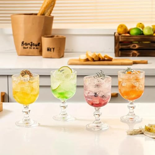 Image of Forestamart Clear Vintage Wine Glass (350ml),Embossed Retro Glass Cups for Cocktail and More,Premium Crystal Stemware Set,Barware Set for Restaurant,Home,Christmas Gifts (4)