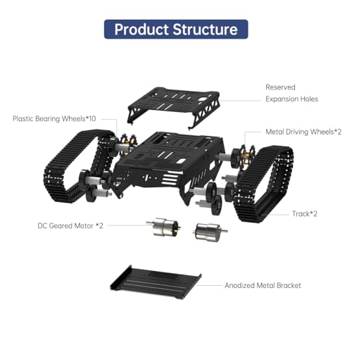 Image of Tank Car Chassis with DC Geared Motor, Shock Absorbing Robot Chassis Full-Metal Robotic Moving Platform Track for Arduino RaspberryPi Microb Jetson DIY Maker Smart Robot Car Learning Kit (Black)