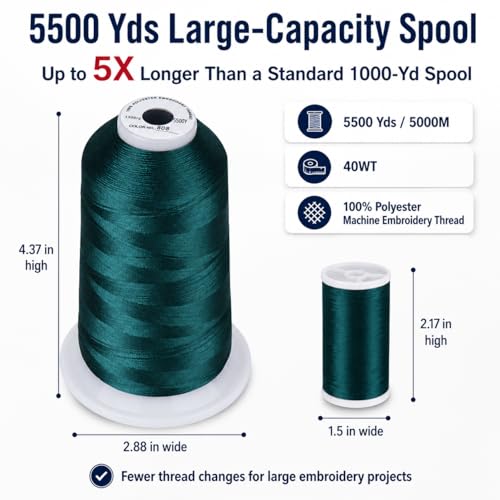 Image of Simthread 5000M 40WT Polyester Embroidery Thread, Deep Green 808 | 5000M 40WT polyester thread feeds smoothly for machine embroidery, monograms, logos, patches and quilting.