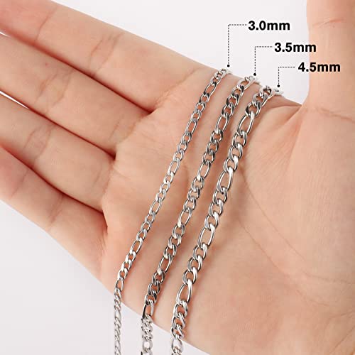 [33 Feet] Stainless Steel Figaro Chain, 3.5Mm Width 304 Stainless Steel Link Chains Roll Bulk For Jewelry Making #TOP5