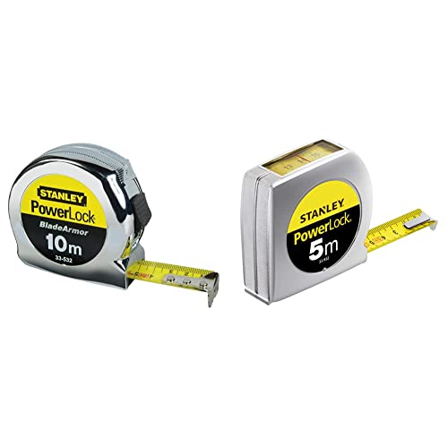 Stanley - Powerlock mètre Ruban 10m x 25mm Fabriqué en France & 0-33-932 mètre 5 m x 19 mm Powerlock Fabriqué en France - Lecture Directe - Ruban Large - Revêtement Blade Armor et mylar